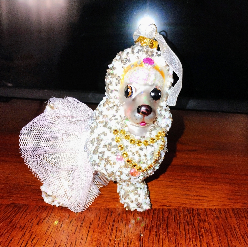 Vintage Hand Crafted  Glass French‎ Poodle Dog Christmas Holiday Ornament